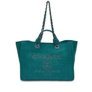 Turquoise Woven Canvas Medium Deauville Tote Silver Hardware, 2019