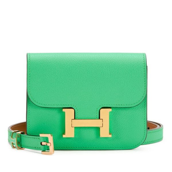 Vert Comics and Blue Zellige Bicolor Constance Slim Wallet and Vert Comics Epsom Pop H 15 Belt Gold Hardware, 2023