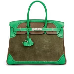 Vert de Gris, Bambou and Etoupe Veau Doblis, Clemence and Evercolor Grizzly Ghillies Birkin 35 Palladium Hardware, 2015
