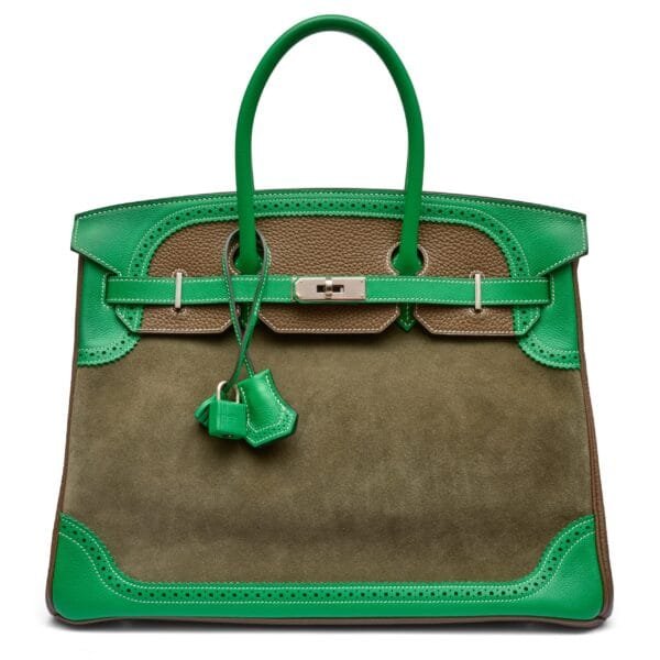 Vert de Gris Doblis Grizzly Bamboo Evercolor and Etoupe Clemence Ghillies Birkin 35 Palladium Hardware, 2015