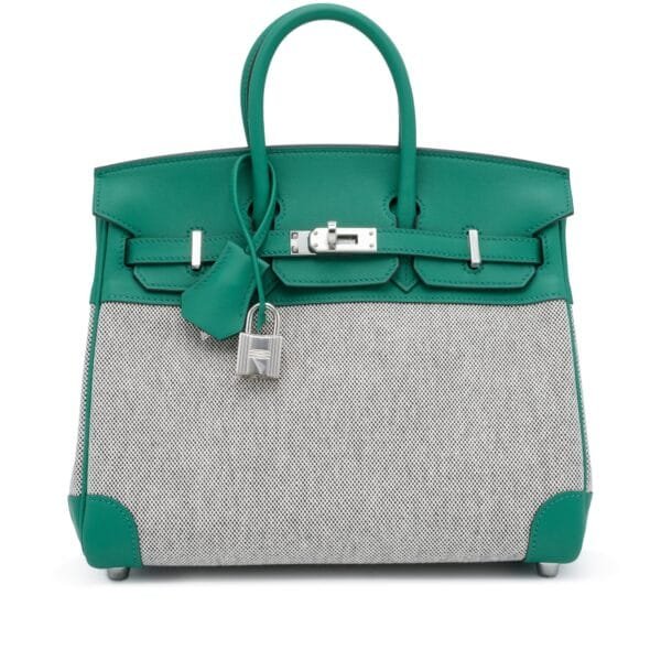 Vert Vertigo Swift and Ecru and Black Toile Verso Quadrille Birkin 25 Palladium Hardware,2024