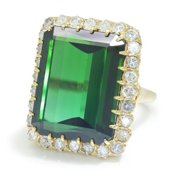 Vintage Certified Green Tourmaline & Diamond Ring 23.35ct