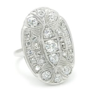 Vintage European Diamond Oval Ring 14K White Gold 1.50ctw