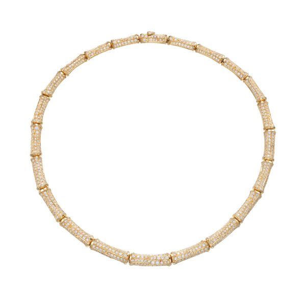 Vintage Gold and Diamond Bamboo Collar Necklace