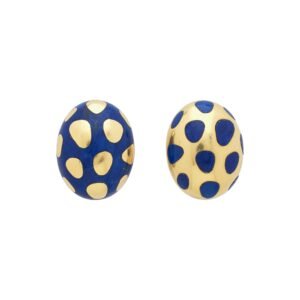 Vintage Gold and Lapis Lazuli Inlay Earclips