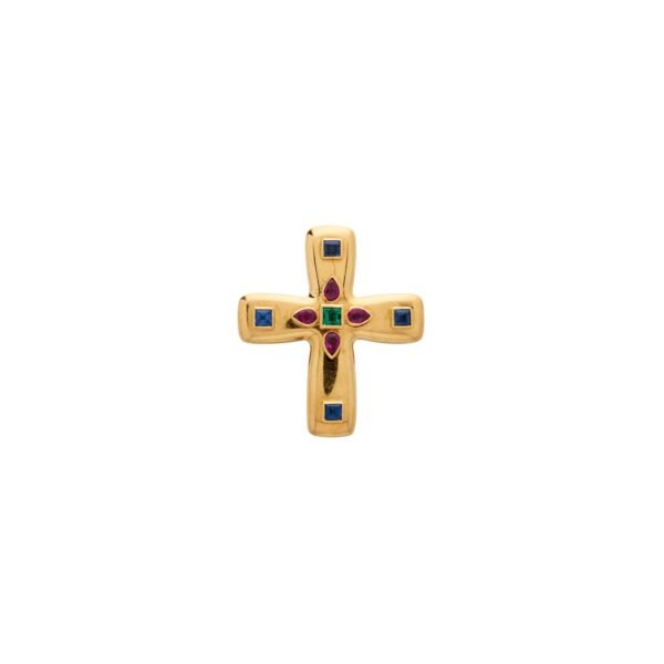 Vintage Gold and Multigem Convertible Cross Brooch and Pendant Necklace