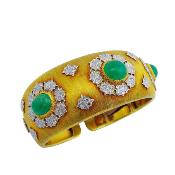 Vintage Gold, Emerald and Diamond Cuff Bracelet