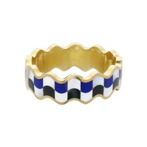 Vintage Gold, Lapis Lazuli, Onyx and Mother of Pearl Inlay Bangle Bracelet