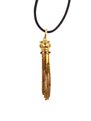 Vintage Gold, Onyx, Diamond and Tsavorite Garnet Panthère Tassel Pendant Necklace