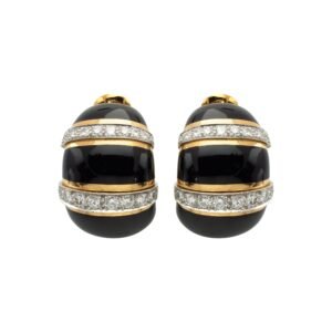 Vintage Gold, Platinum, Diamond and Black Enamel Earclips