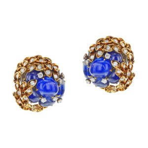 Vintage Gold, Platinum, Sapphire and Diamond Earclips