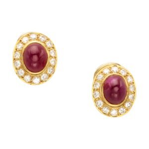 Vintage Gold, Ruby and Diamond Earclips