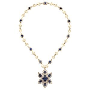 Vintage Gold, Sapphire and Diamond Convertible Brooch Pendant Necklace