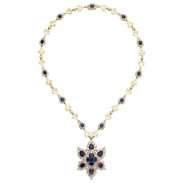 Vintage Gold, Sapphire and Diamond Convertible Brooch Pendant Necklace