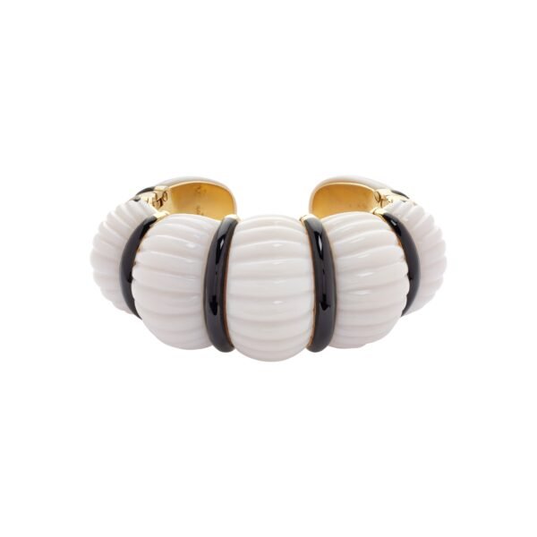 Vintage Gold, White Agate and Enamel Bracelet