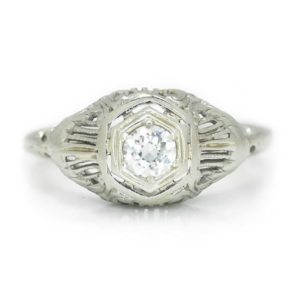 Vintage Old European Diamond Solitaire Ring 14K White Gold