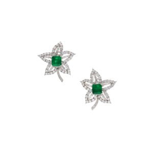 Vintage Platinum, 9.41ctw Colombian Emerald and Diamond Earclips