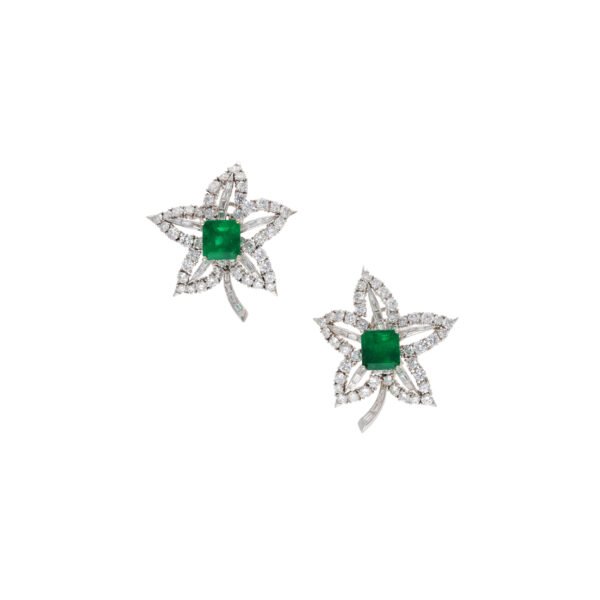 Vintage Platinum, 9.41ctw Colombian Emerald and Diamond Earclips