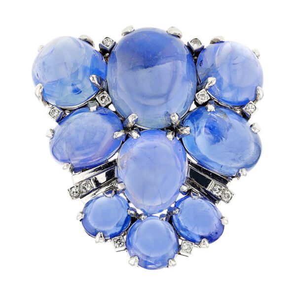 Vintage Platinum, Sapphire and Diamond Brooch