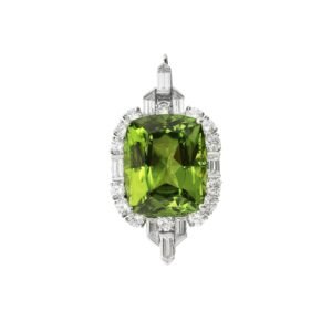 Vintage Platinum, White Gold, 25.85ct Peridot and Diamond Pendant