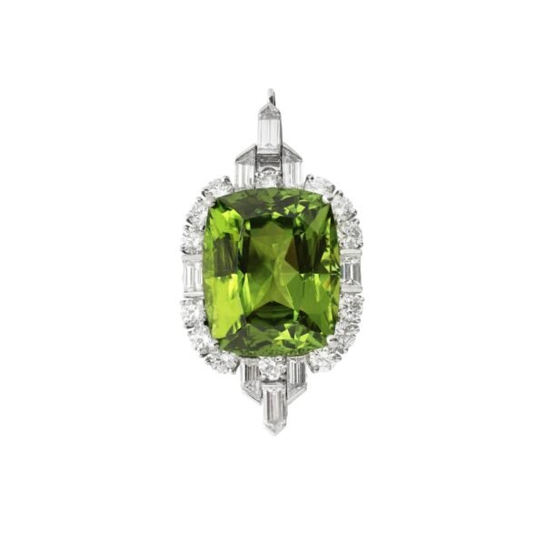 Vintage Platinum, White Gold, 25.85ct Peridot and Diamond Pendant