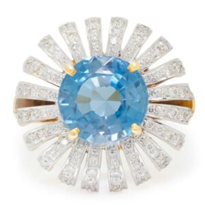 Vintage Round Topaz Ring with Diamonds 18K Two-Tone Gold