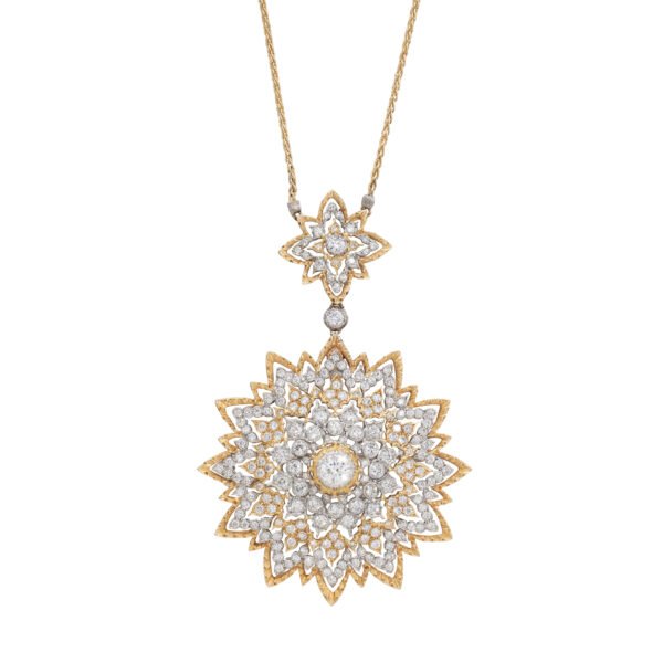 Vintage White Gold, Gold and Diamond Convertible Brooch Pendant Necklace