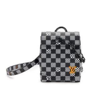Virgil Abloh Black and White Damier Distorted Coated Canvas Steamer XS Black and Orange Hardware, 2021