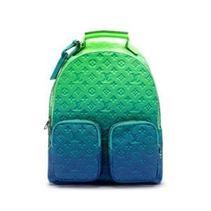 Virgil Abloh Blue and Neon Green Gradient Illusion Taurillon Multipocket Backpack Silver Hardware, 2022