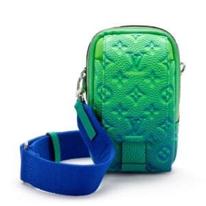 Virgil Abloh Blue & Green Monogram Illusion Leather Flat Double Phone Pouch Silver Hardware, 2022