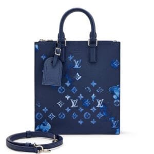 Virgil Abloh Blue Ink Watercolor Monogram Grained Leather Sac Plat Zippé Silver Hardware, 2021