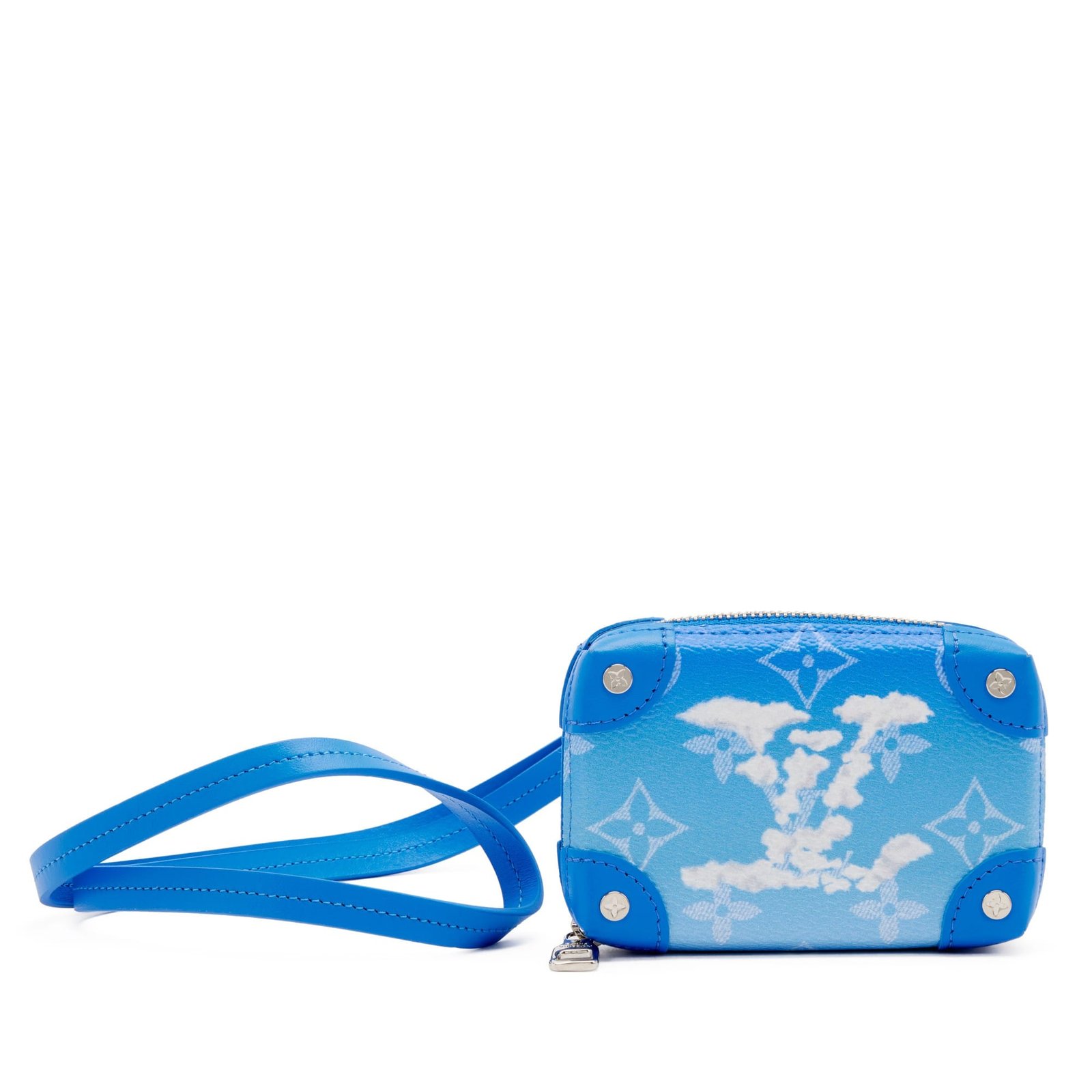 Virgil Abloh Blue Monogram Cloud Coated Canvas Soft Trunk Necklace Wallet Silver Hardware, 2020