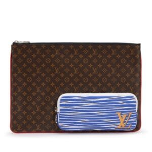 Virgil Abloh Brown Mini Monogram Coated Canvas & Blue Leather A4 Multipocket Pochette Silver Hardware, 2020