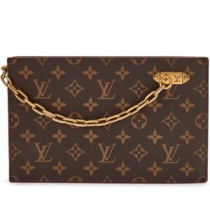 Virgil Abloh Brown Monogram Coated Canvas Chain Clutch Gold Hardware, 2019