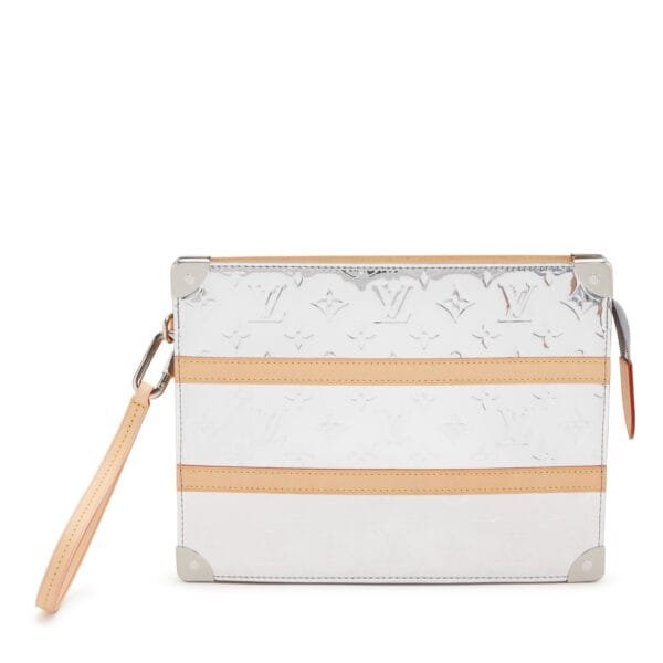 Virgil Abloh Silver Monogram Mirror Mirror Coated Canvas Trunk Pouch Silver Hardware, 2021