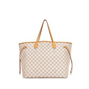 White and Beige Damier Azur Coated Canvas Neverfull GM Gold Hardware