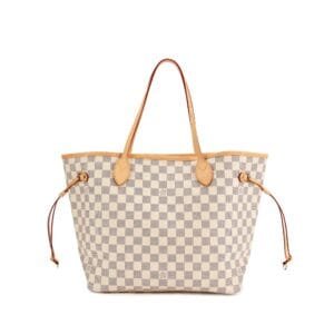 White and Beige Damier Azur Coated Canvas Neverfull MM Gold Hardware
