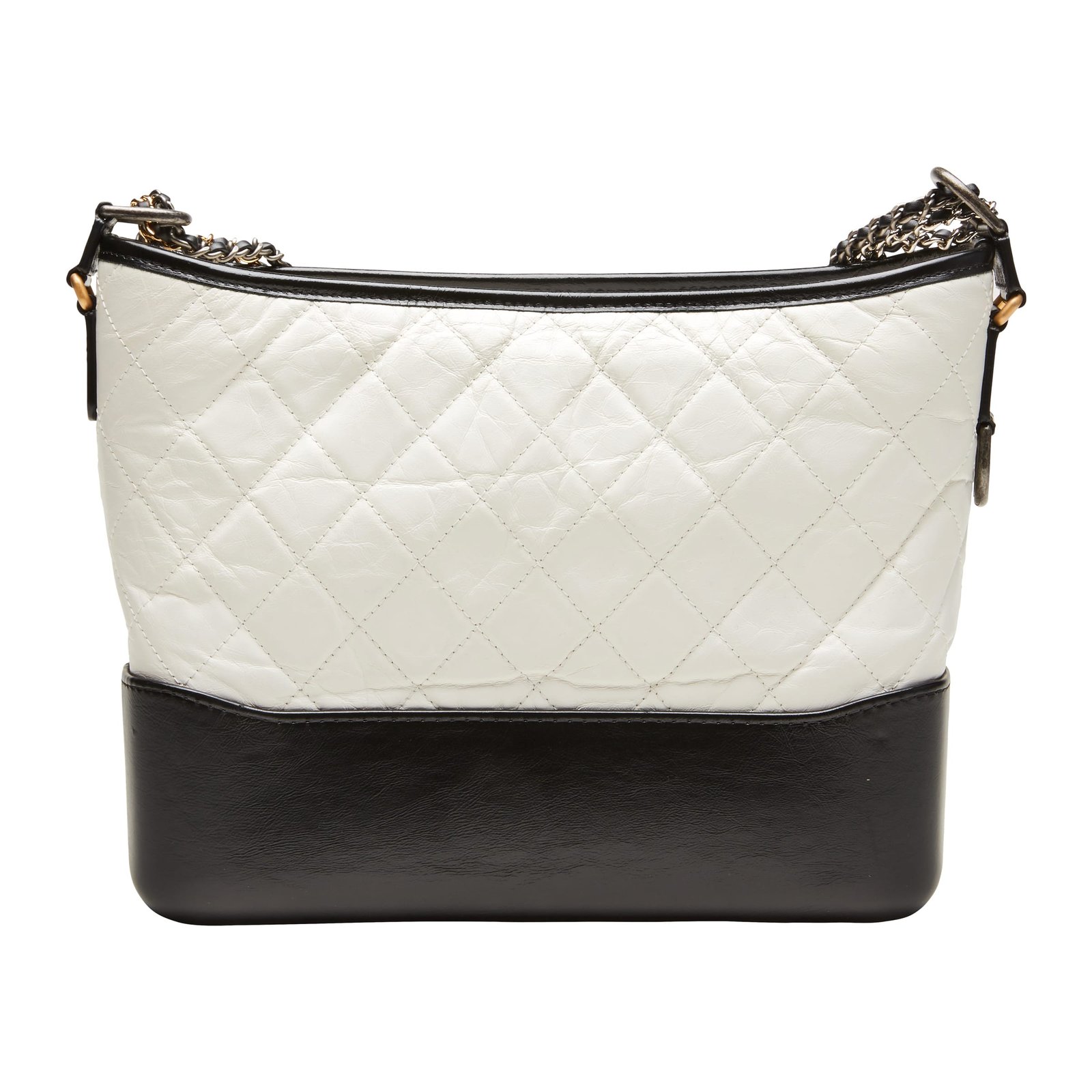 White and Black Quilted Aged Calfskin Medium Gabrielle Hobo Ruthenium, Gold, and Silver Hardware, 2017-2018