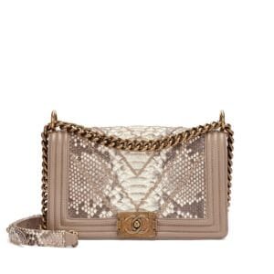 White and Grey Python and Calfskin Medium Boy Bag Aged Gold Hardware, 2015-16