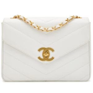White Chevron Quilted Caviar Jumbo Envelope Flap Bag Gold Hardware, 1994-1996