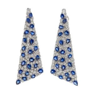 White Gold, 10.60ctw Sapphire and 5.60ctw Diamond Drop Earrings