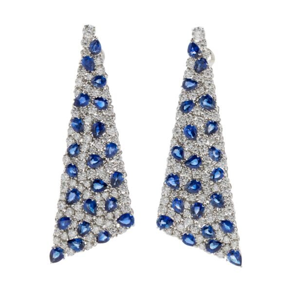 White Gold, 10.60ctw Sapphire and 5.60ctw Diamond Drop Earrings