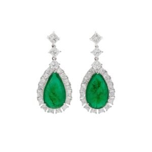 White Gold, 10.85ctw Zambian Emerald and Diamond Drop Earrings