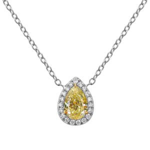 White Gold, 1.13ct Pear Shape Fancy Light Yellow Diamond Pendant Necklace