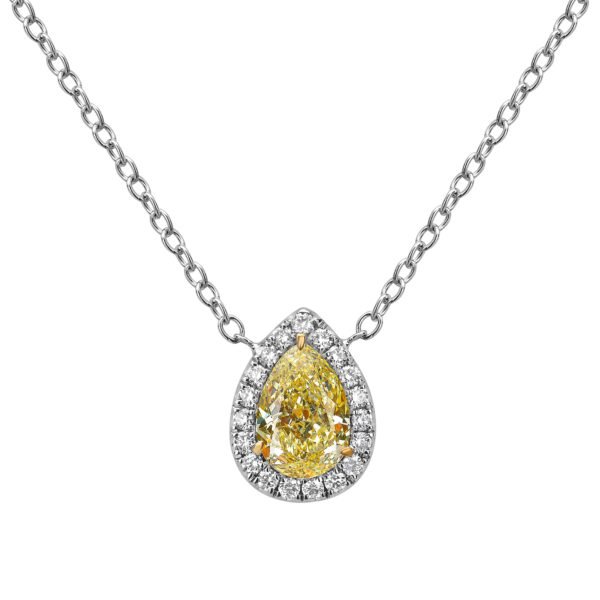White Gold, 1.13ct Pear Shape Fancy Light Yellow Diamond Pendant Necklace