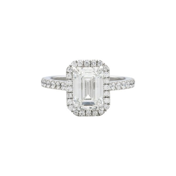 White Gold, 2.06ct Emerald Cut Diamond and Diamond Engagement Ring