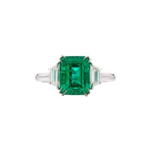 White Gold, 3.08ct Zambian Emerald and Diamond Three Stone Ring
