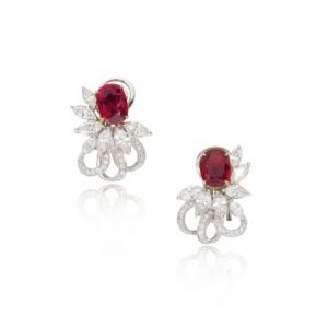 White Gold, 4.07ct Burmese Ruby and Diamond Earclips