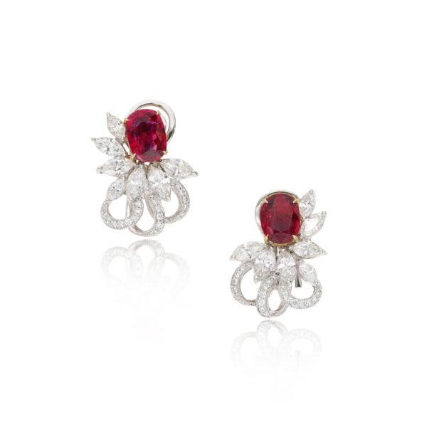 White Gold, 4.07ct Burmese Ruby and Diamond Earclips