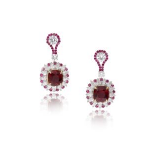 White Gold, 4.07ctw Burmese Spinel, Ruby and Diamond Drop Earrings